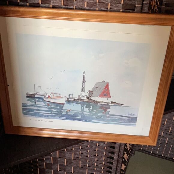 Paul Loring Old Gull Rock Light, Newport Matted and Framed Print - Picture 12 of 16